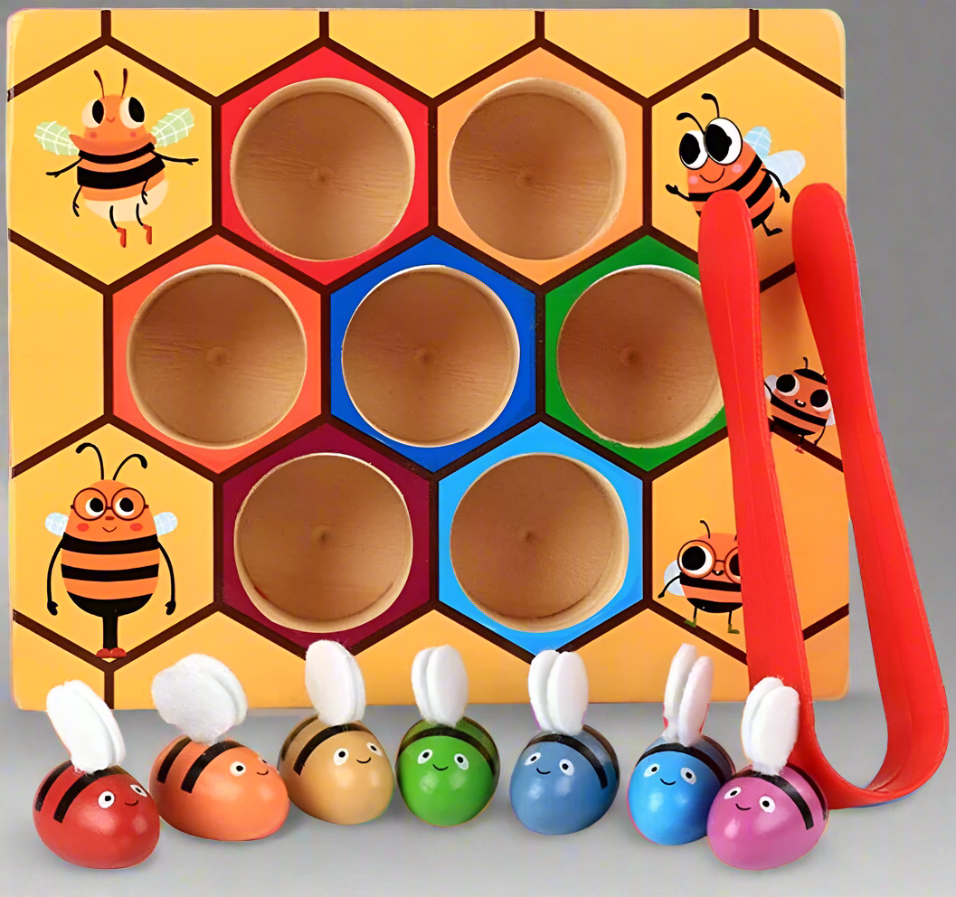 Wooden Bee Toddler Fine Motor Skill Toy - (Montessori Wooden Puzzle Early Learning Preschool Educational Kids)