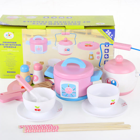 Kids Wooden Kitchen Tea Set Pretend Play