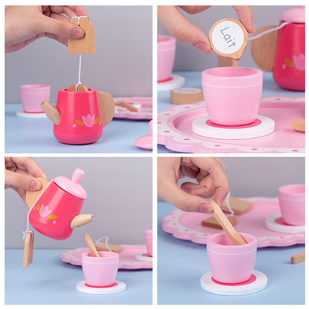 Kids Wooden Kitchen Tea Set Pretend Play